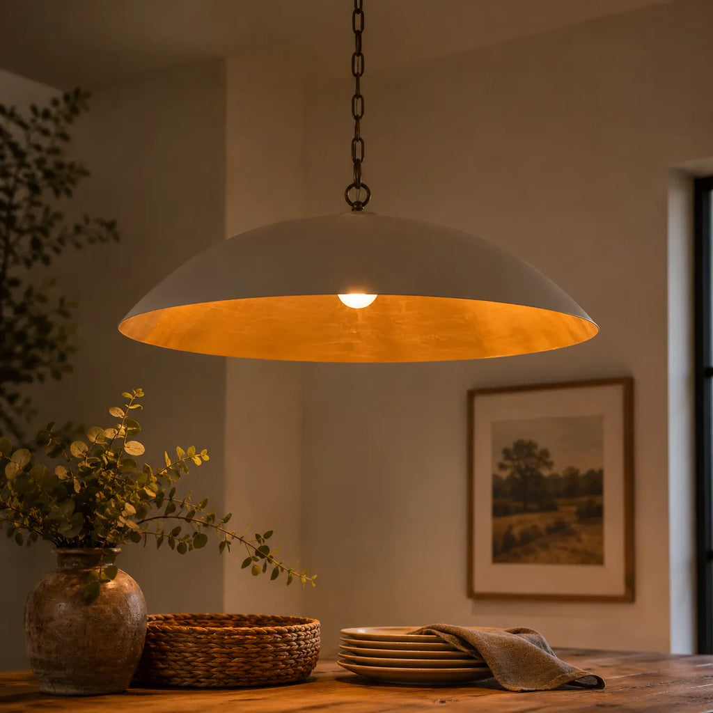 Pendant Light with Oversized Dome Shade and Gold-Lined Interior