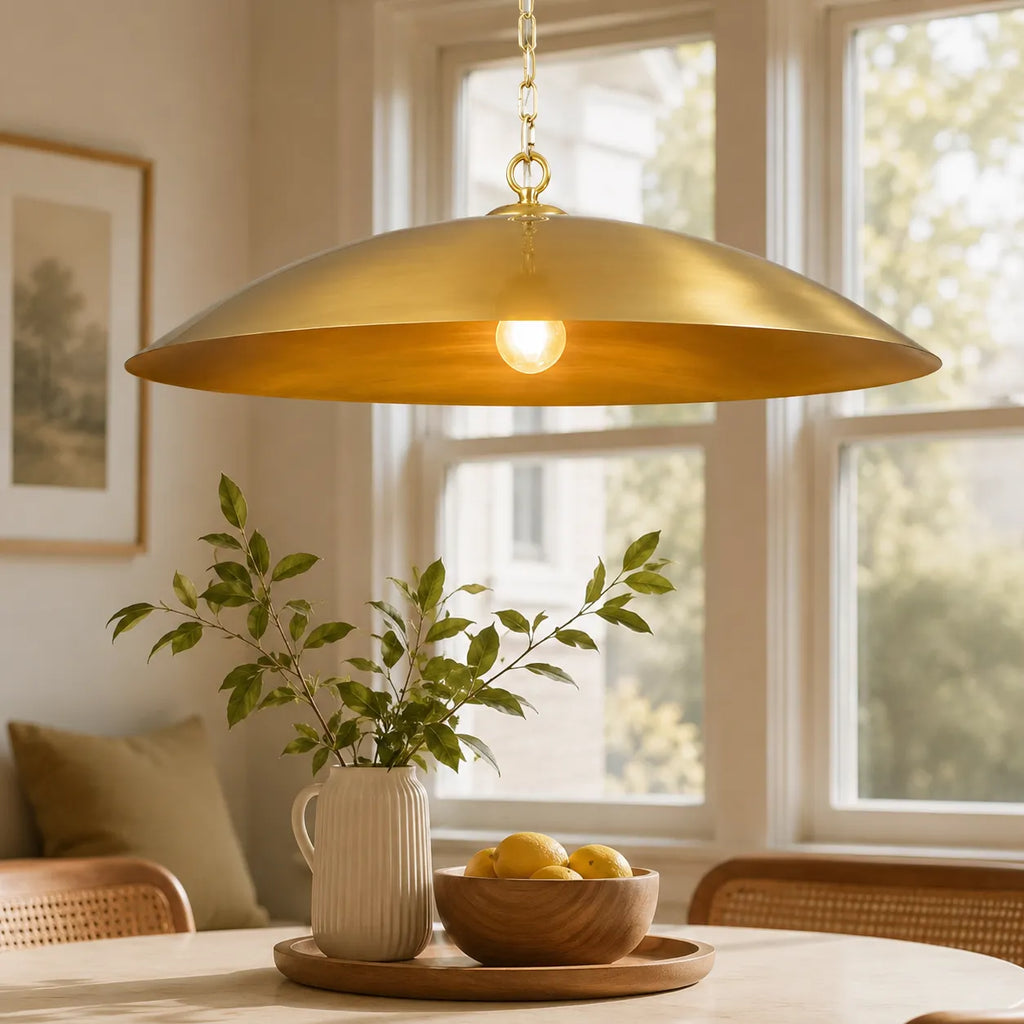 Pendant Light with Oversized Dome Shade and Gold-Lined Interior