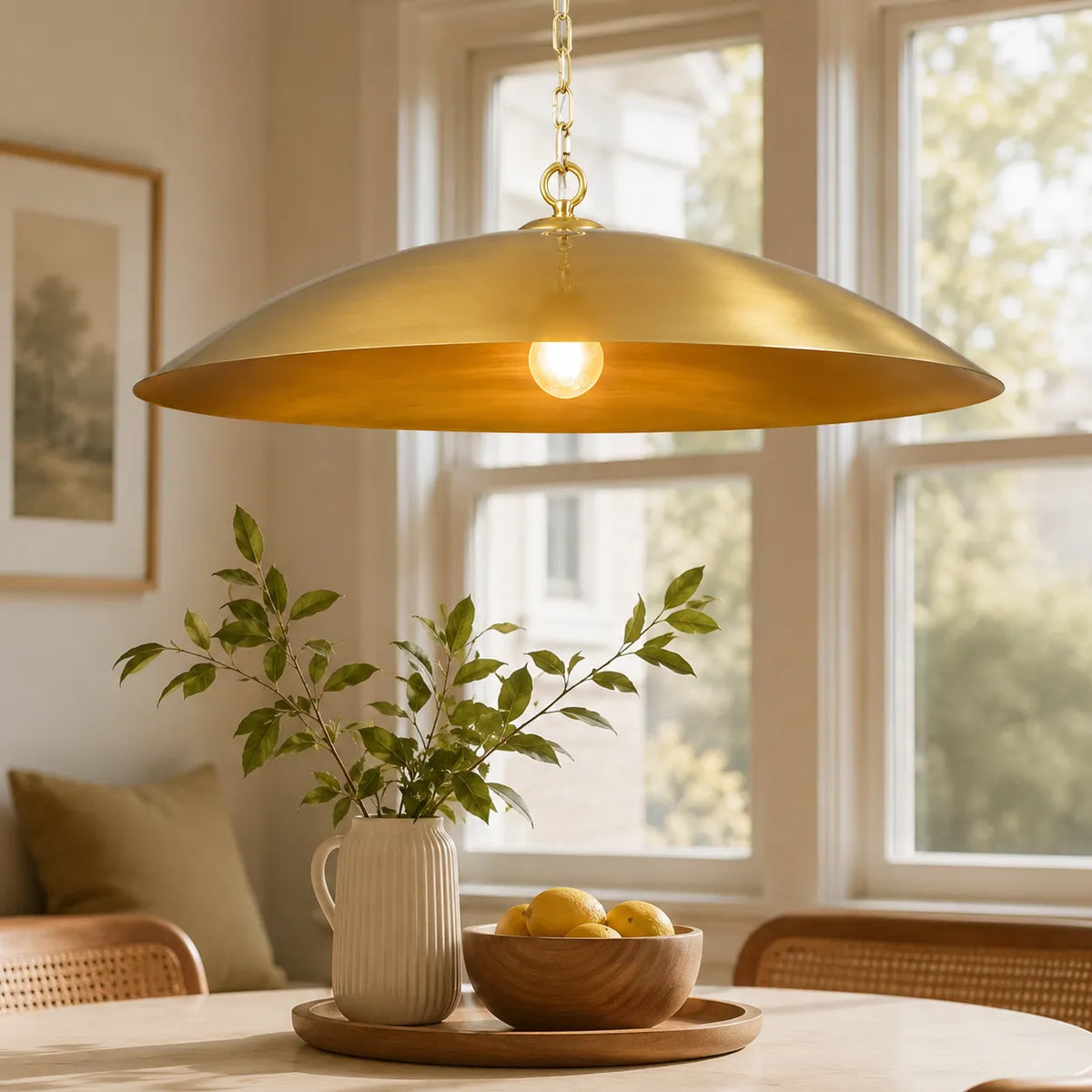 Pendant Light with Oversized Dome Shade and Gold-Lined Interior