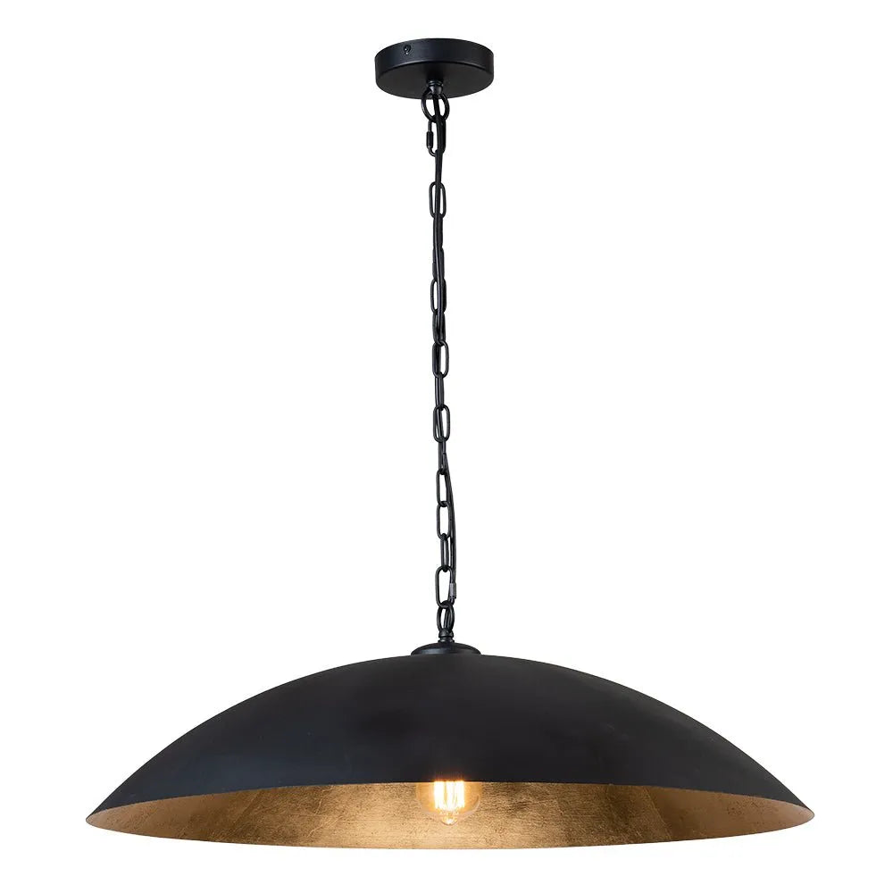 Pendant Light with Oversized Dome Shade and Gold-Lined Interior