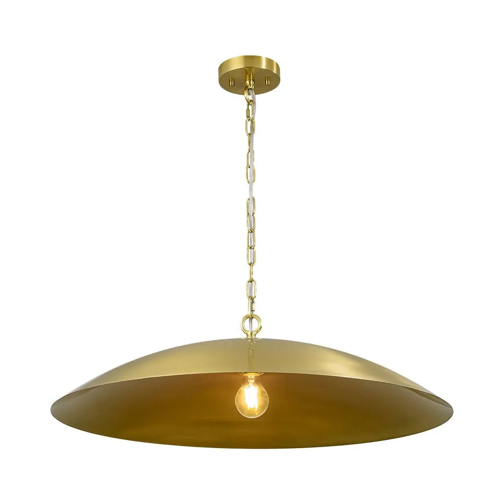 Pendant Light with Oversized Dome Shade and Gold-Lined Interior