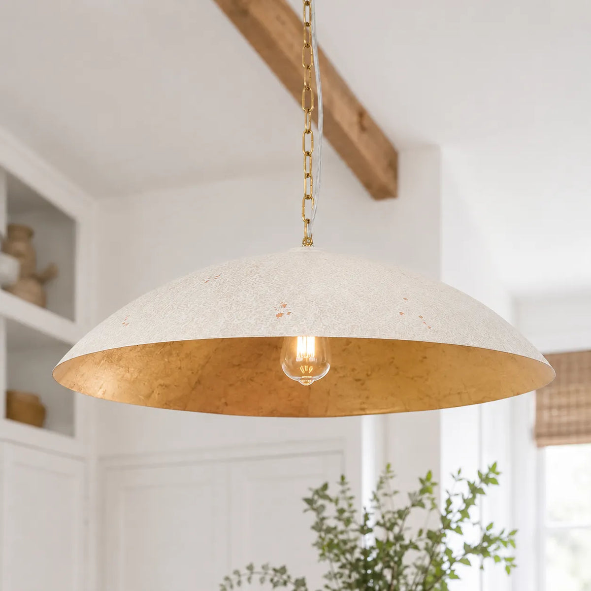 Pendant Light with Oversized Dome Shade and Gold-Lined Interior