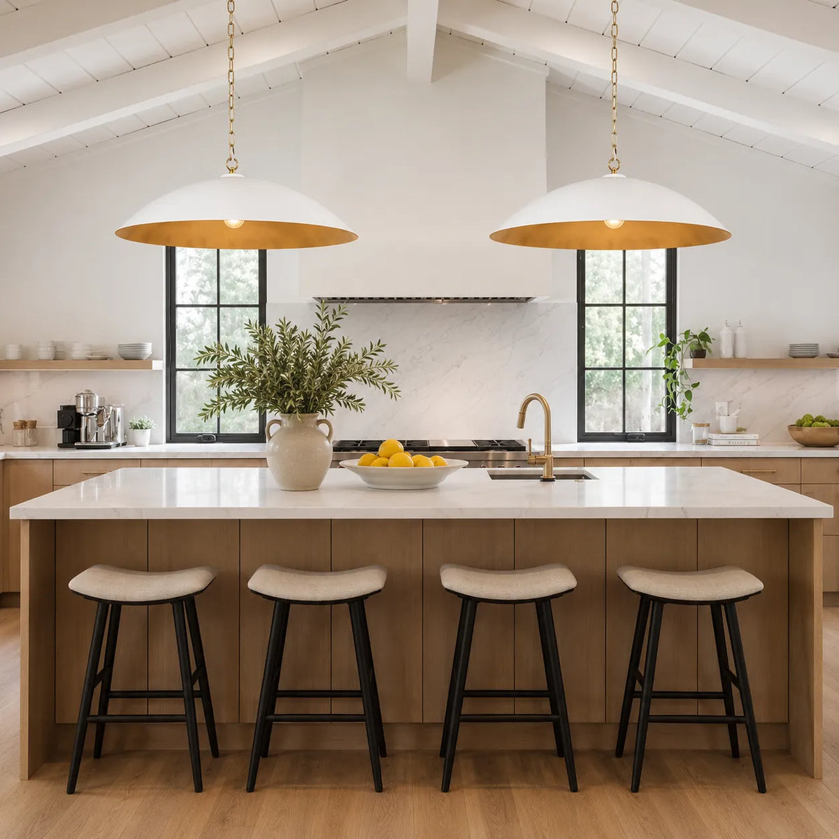 Pendant Light with Oversized Dome Shade and Gold-Lined Interior