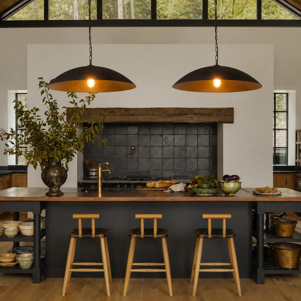 Pendant Light with Oversized Dome Shade and Gold-Lined Interior