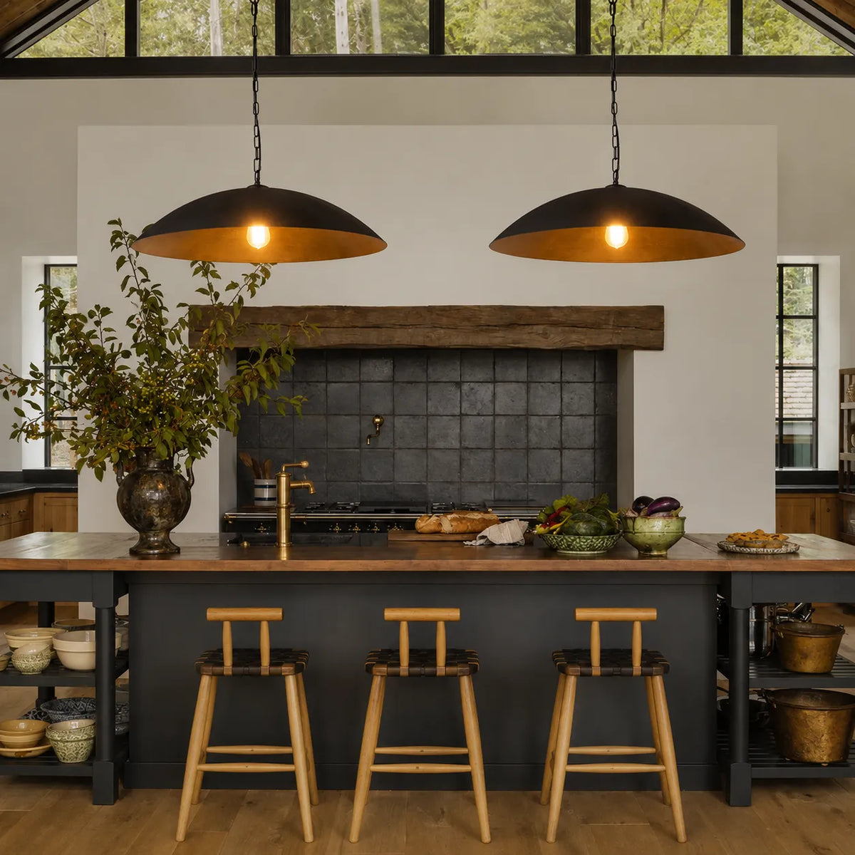 Pendant Light with Oversized Dome Shade and Gold-Lined Interior