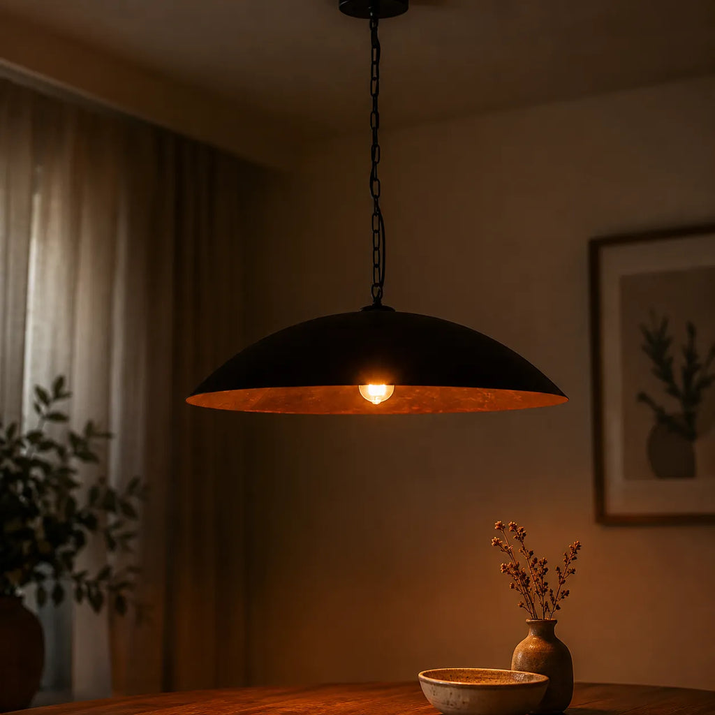 Pendant Light with Oversized Dome Shade and Gold-Lined Interior