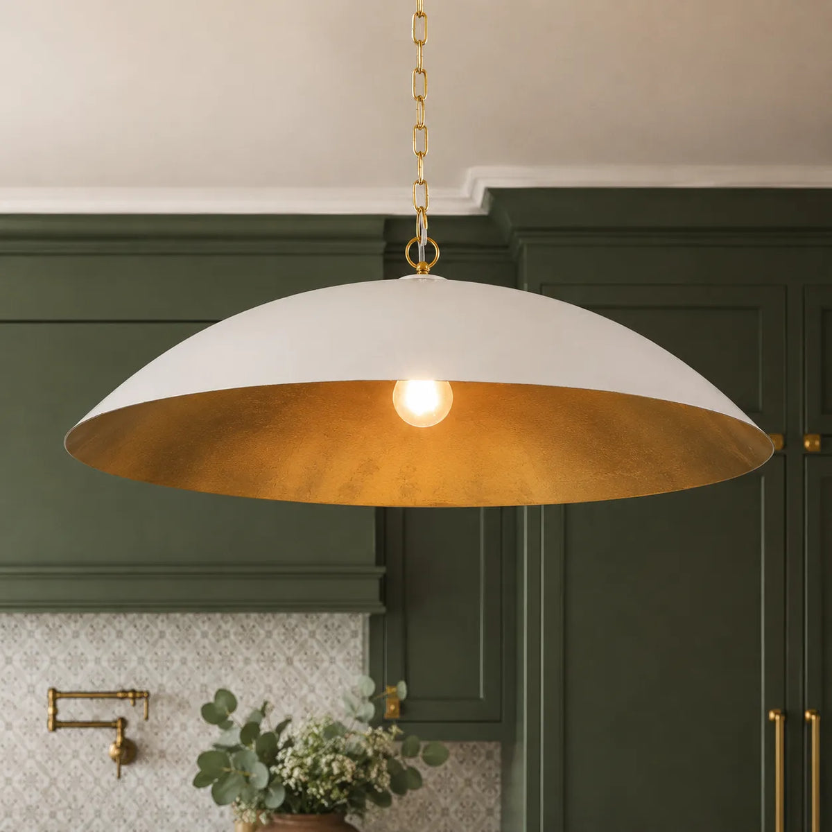 Pendant Light with Oversized Dome Shade and Gold-Lined Interior