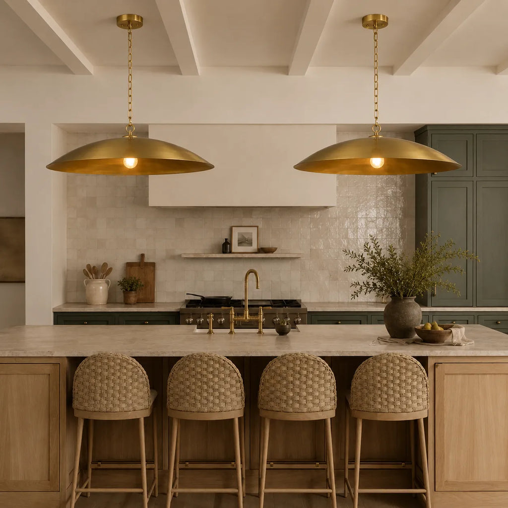 Pendant Light with Oversized Dome Shade and Gold-Lined Interior