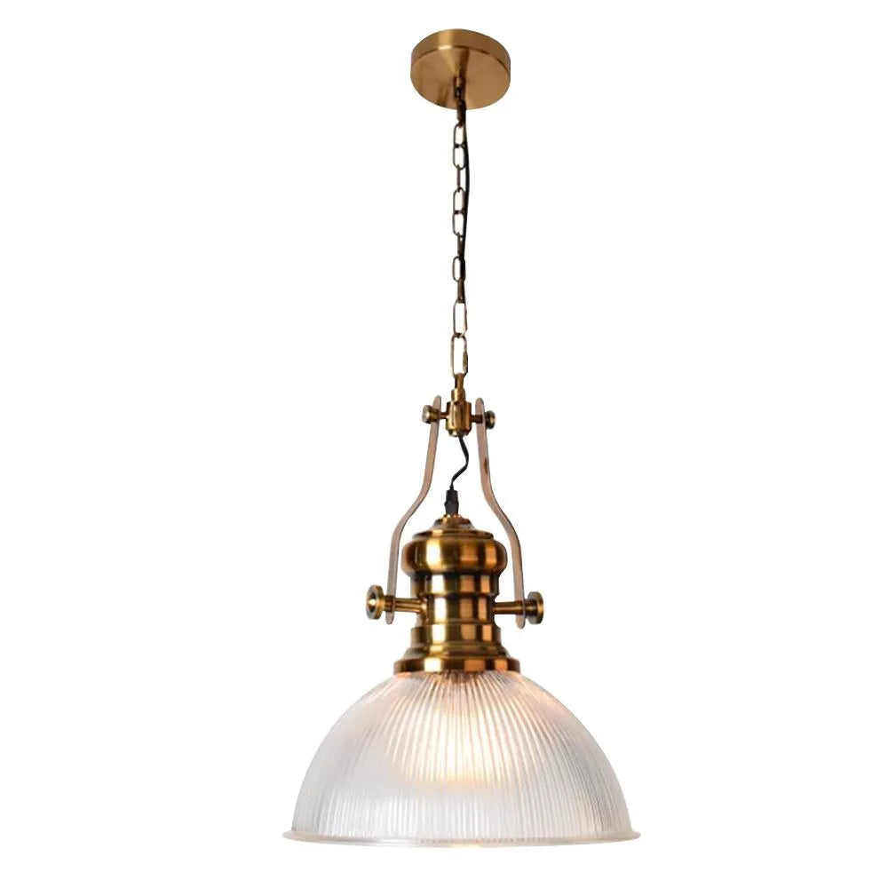 Pendelleuchte mit gläsernem Kuppelschirm und verstellbarer Bronzekette