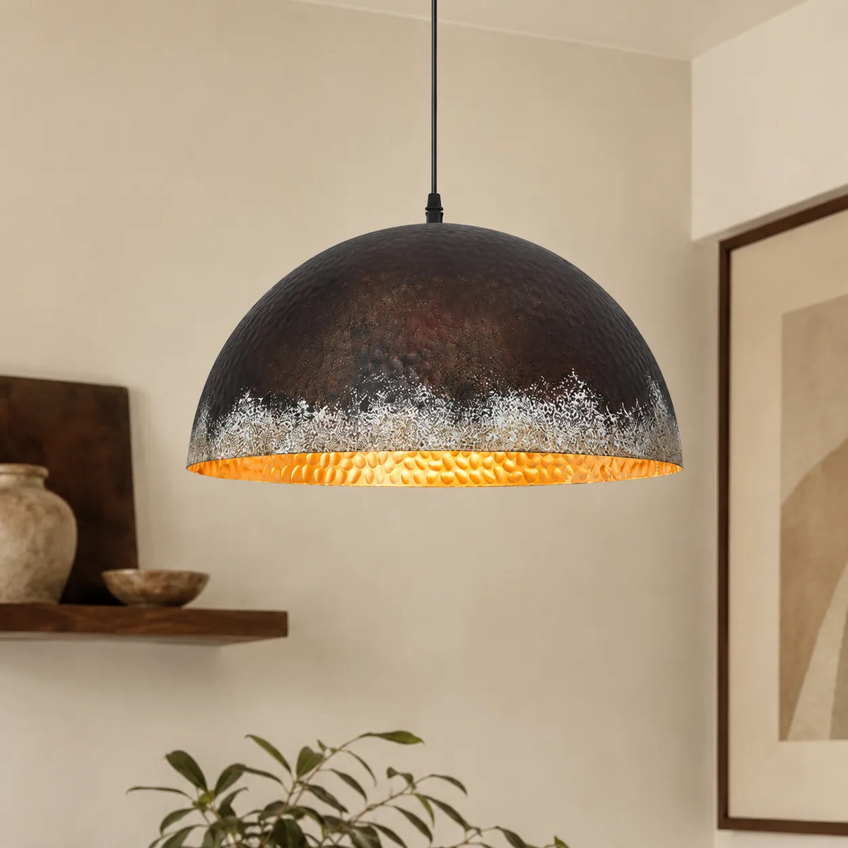 Pendant Light with Hammered Metal Finish for Dining Room Kitchen Island Living
