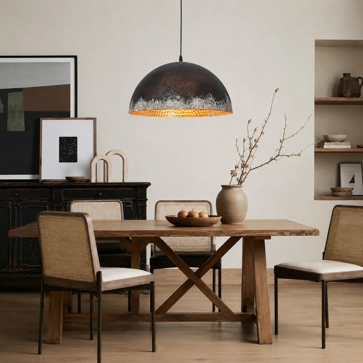Pendant Light with Hammered Metal Finish for Dining Room Kitchen Island Living
