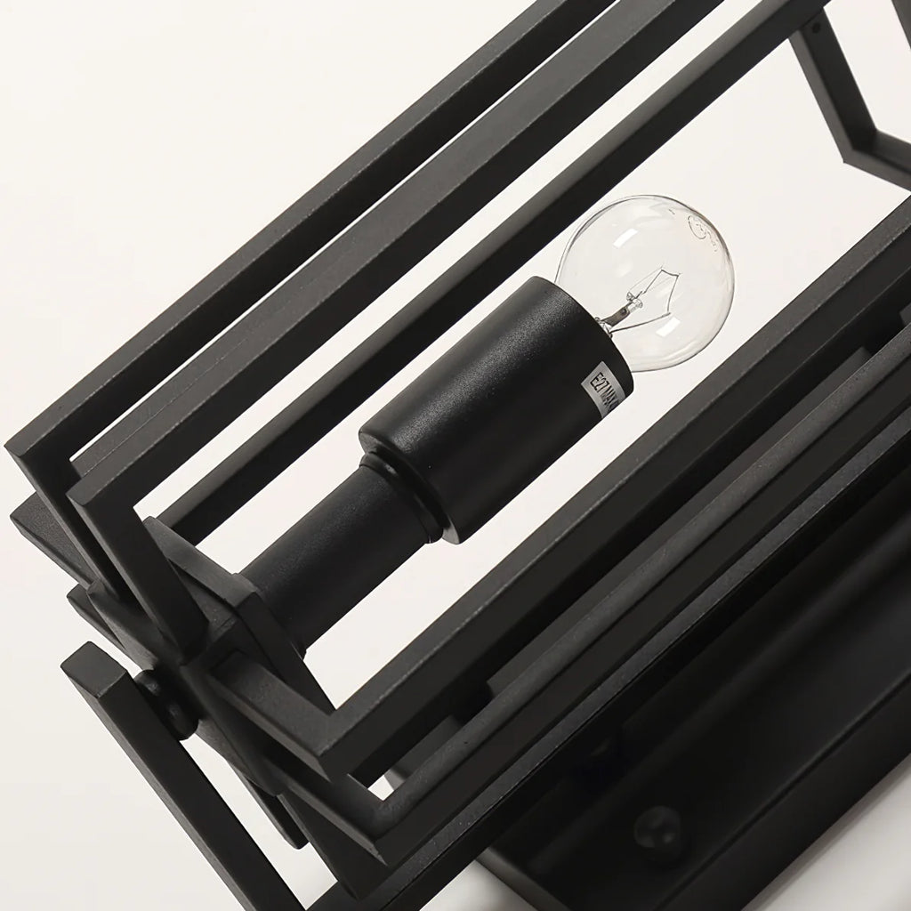 Aplique de pared para exteriores con vidrio esmerilado y estructura de hierro industrial, resistente a la intemperie