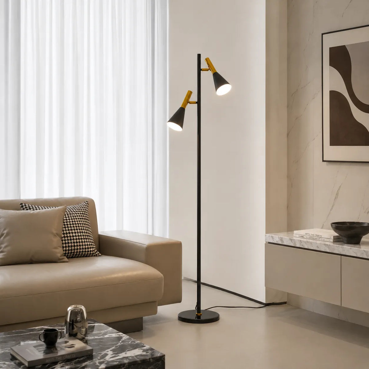 Floor Lamp with Adjustable Rotating Shade Marble Base and Modern Nordic Design