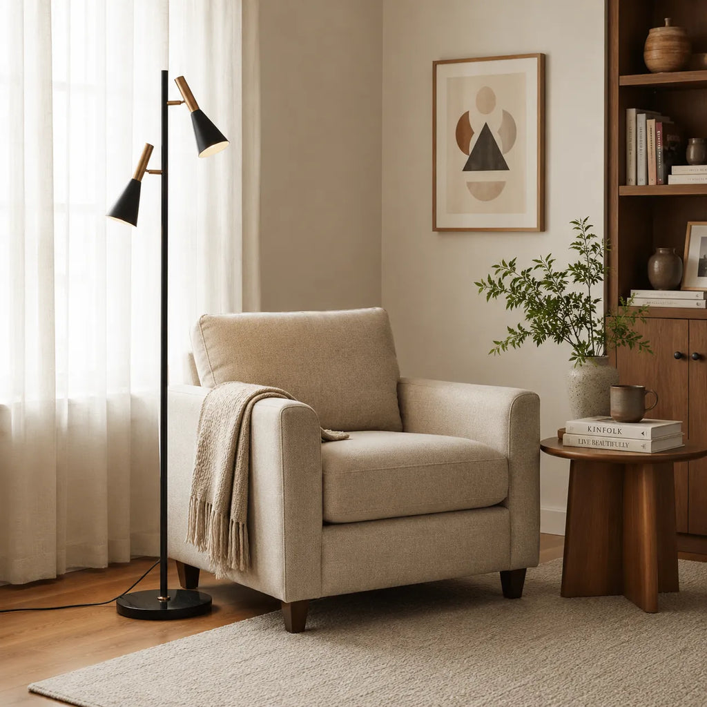 Stehleuchte mit verstellbarem, drehbarem Schirm, Marmorsockel und modernem nordischem Design