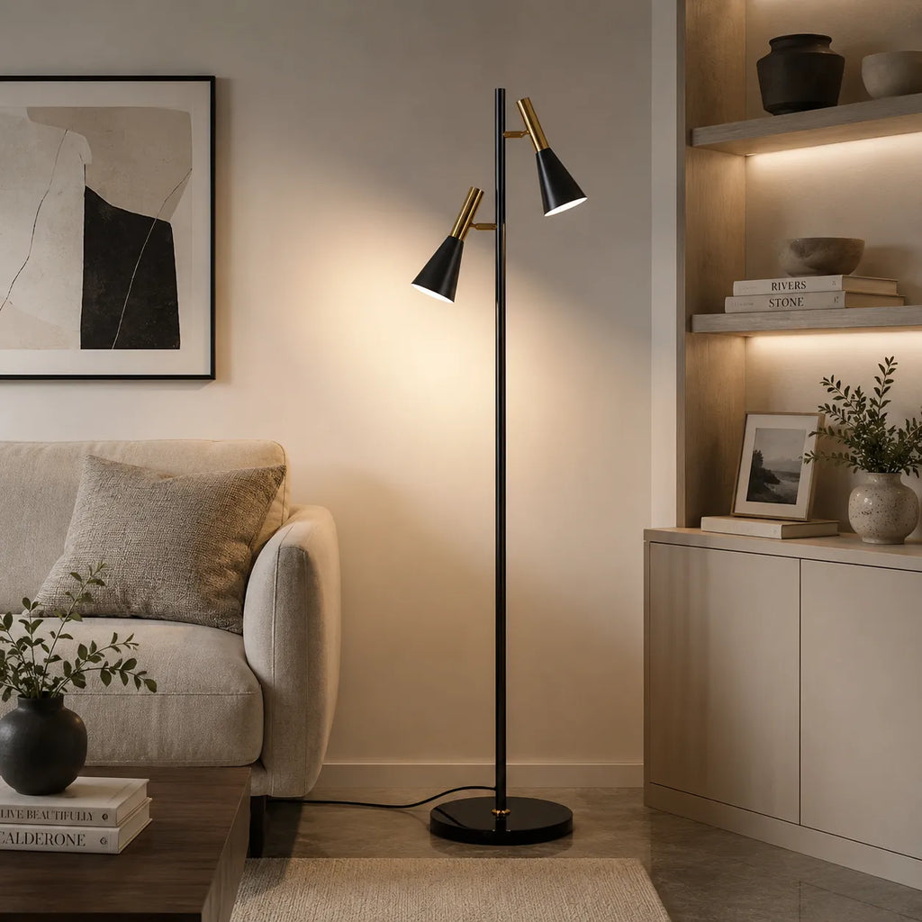 Stehleuchte mit verstellbarem, drehbarem Schirm, Marmorsockel und modernem nordischem Design