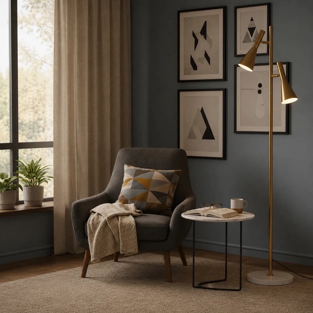 Stehleuchte mit verstellbarem, drehbarem Schirm, Marmorsockel und modernem nordischem Design