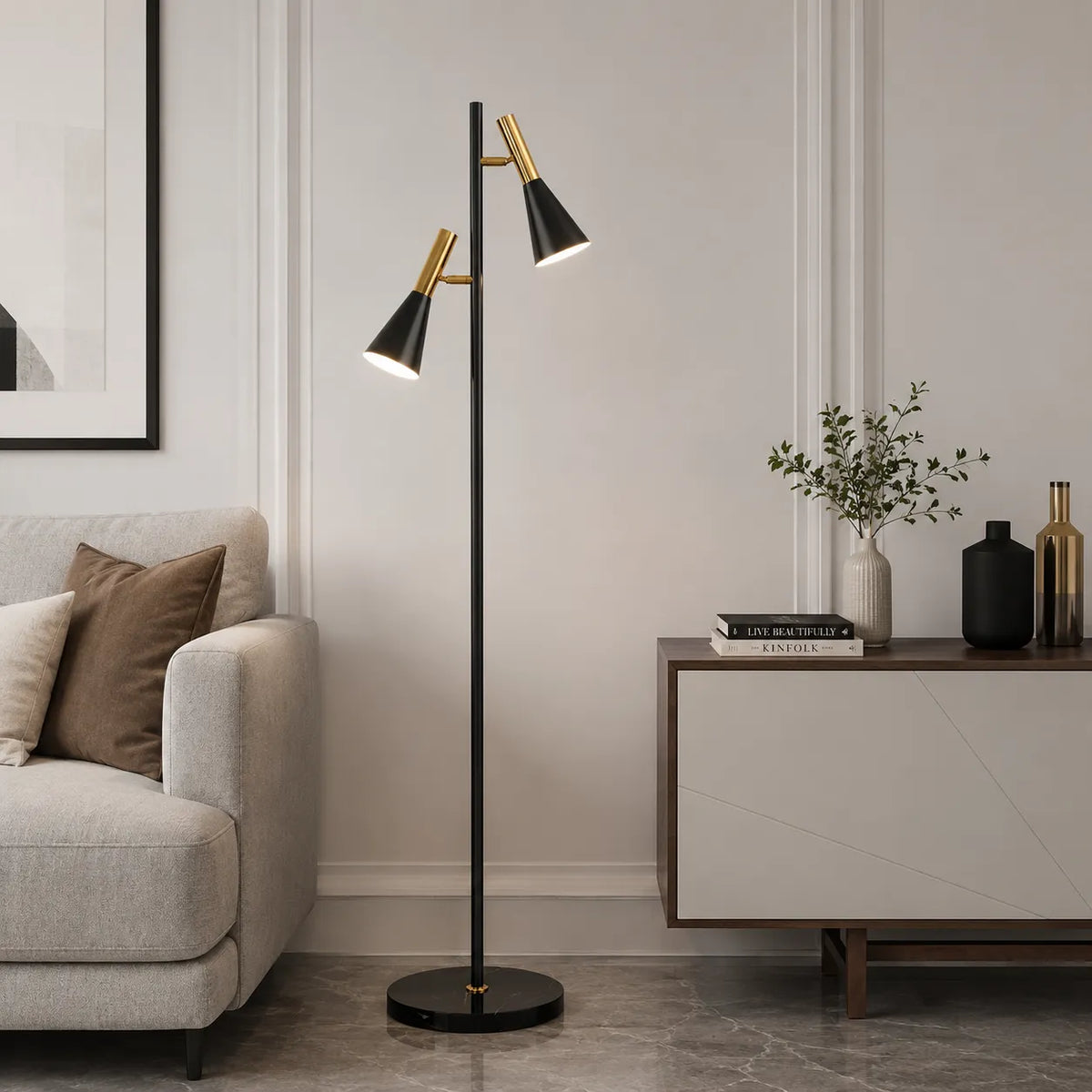 Floor Lamp with Adjustable Rotating Shade Marble Base and Modern Nordic Design