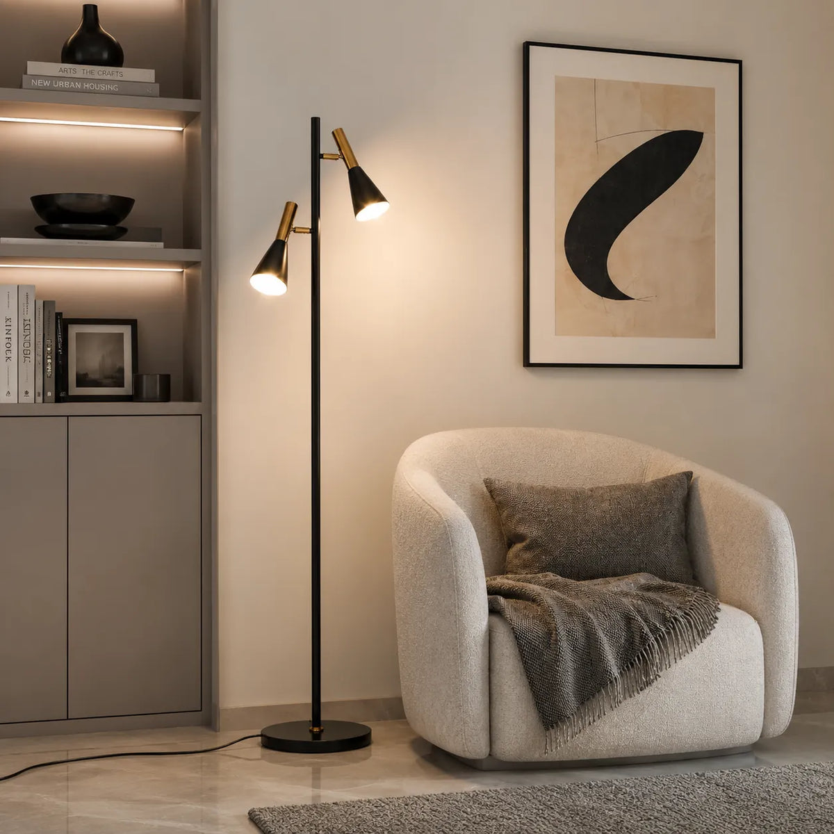 Floor Lamp with Adjustable Rotating Shade Marble Base and Modern Nordic Design