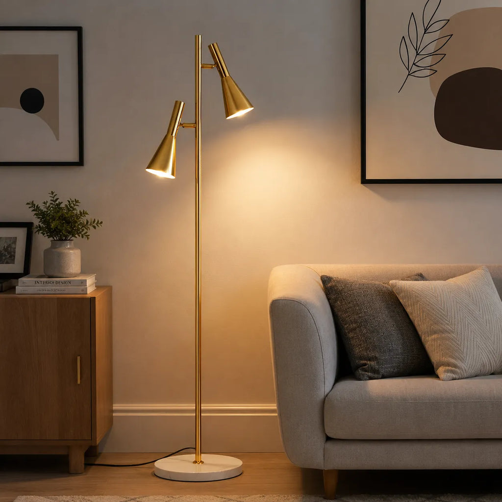 Stehleuchte mit verstellbarem, drehbarem Schirm, Marmorsockel und modernem nordischem Design