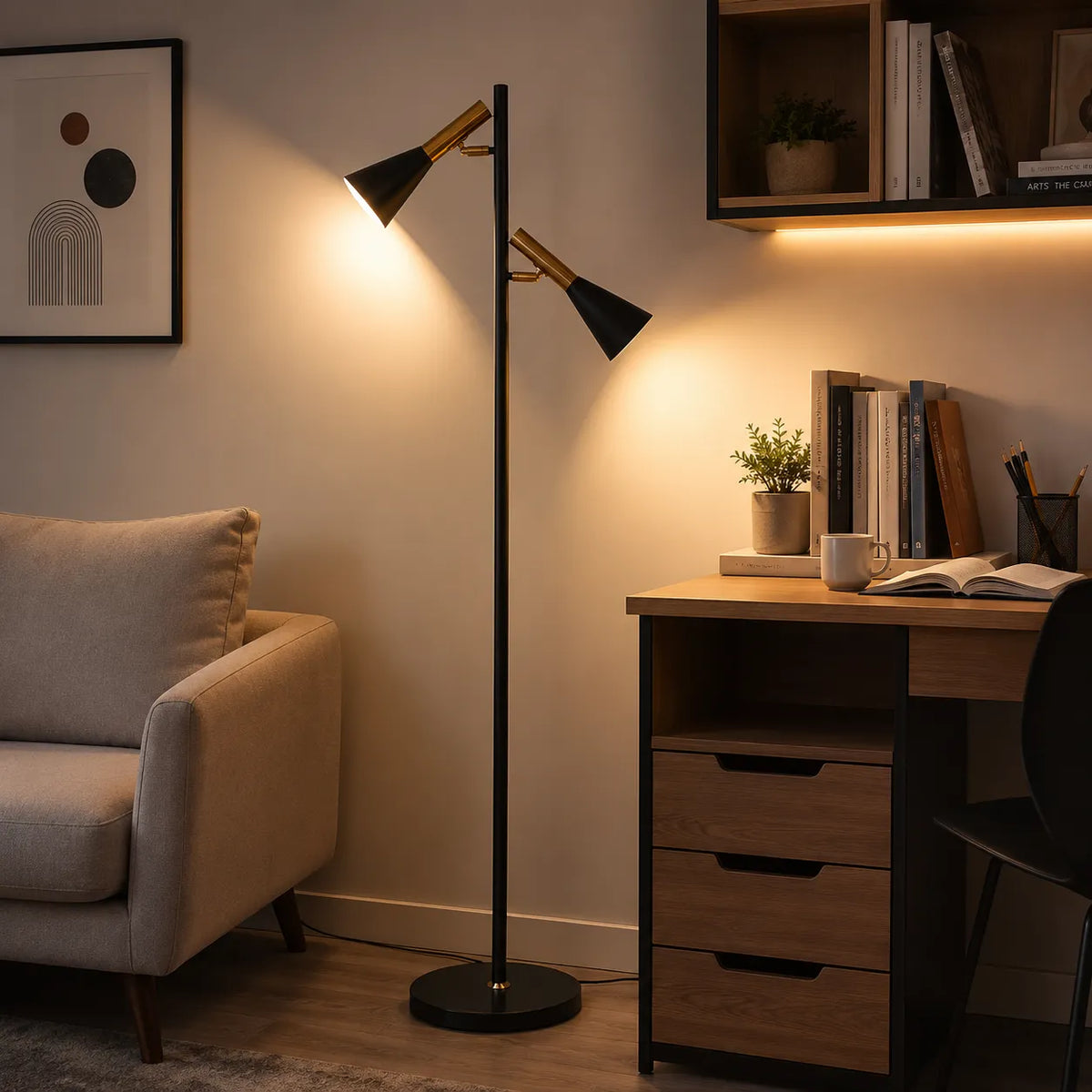 Floor Lamp with Adjustable Rotating Shade Marble Base and Modern Nordic Design