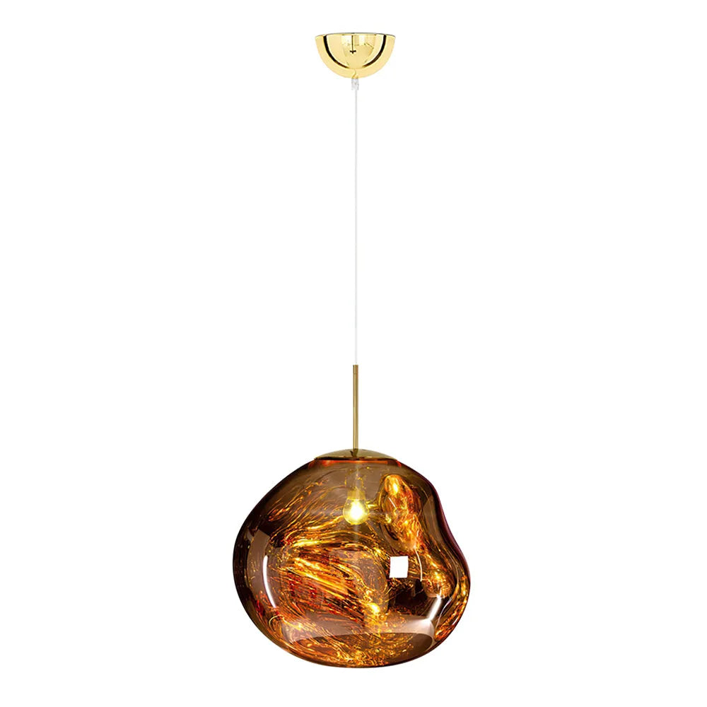 Pendelleuchte mit skulpturalem Polycarbonatschirm in Schmelzoptik und modernem LED-Design