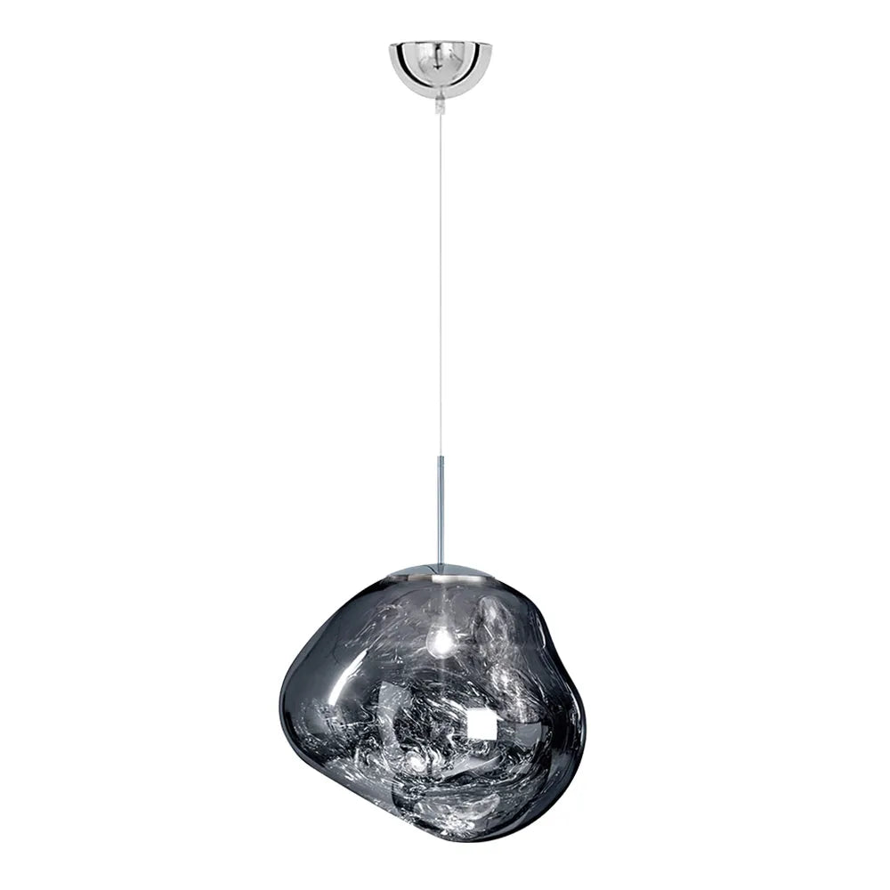 Pendelleuchte mit skulpturalem Polycarbonatschirm in Schmelzoptik und modernem LED-Design