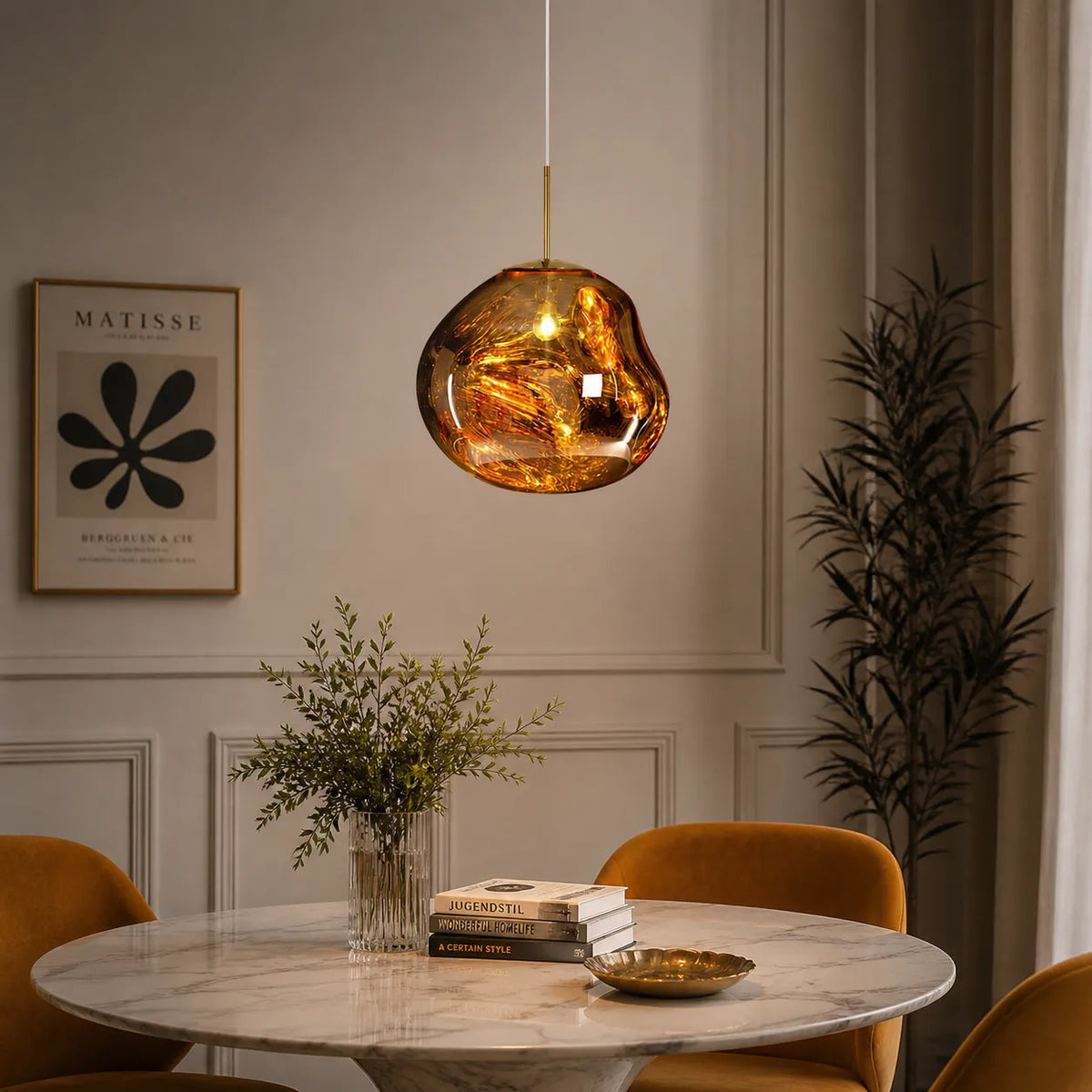 Lampada a sospensione dal design moderno con paralume scolpito in policarbonato a effetto fuso e LED