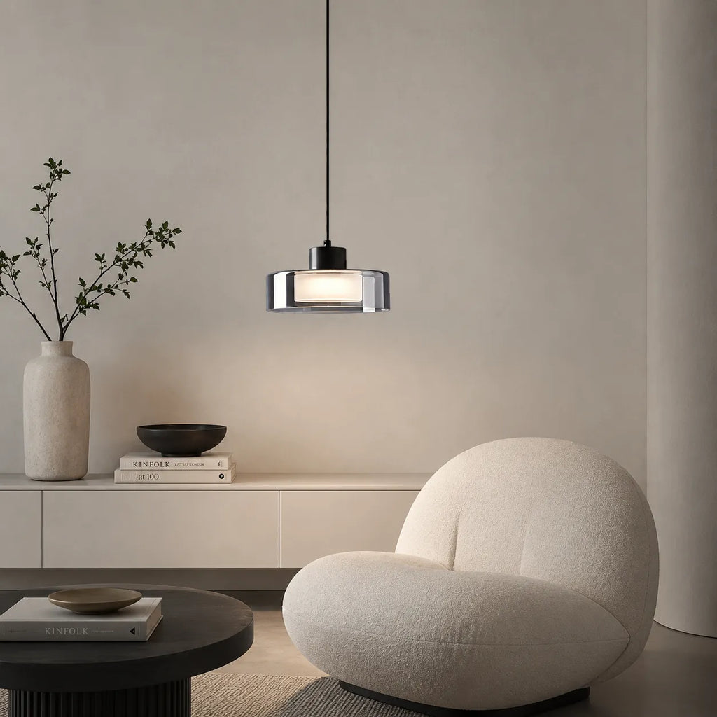 Lampada a sospensione con vetro fumé e finitura color rame per cucina e sala da pranzo