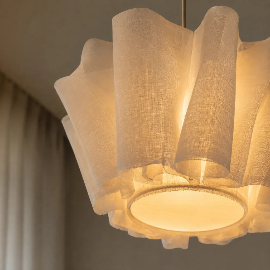 Küchen-Pendelleuchten mit plissiertem Stoffschirm und Eisenrahmen für Esszimmer und Schlafzimmer