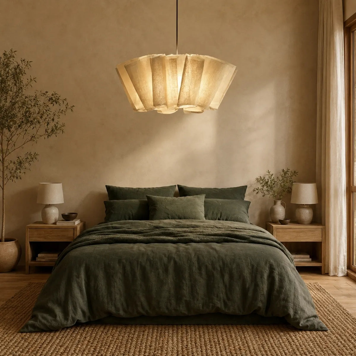 Küchen-Pendelleuchten mit plissiertem Stoffschirm und Eisenrahmen für Esszimmer und Schlafzimmer