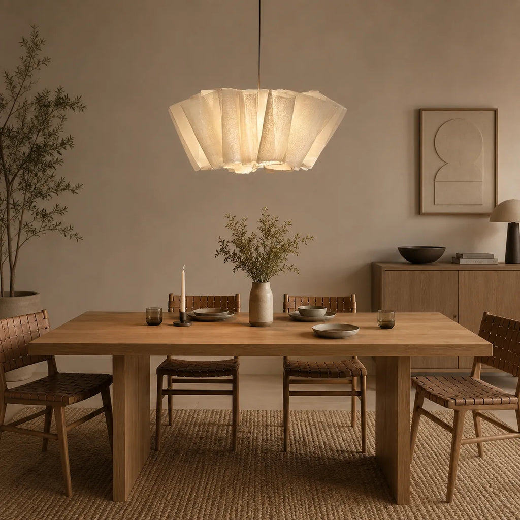 Küchen-Pendelleuchten mit plissiertem Stoffschirm und Eisenrahmen für Esszimmer und Schlafzimmer