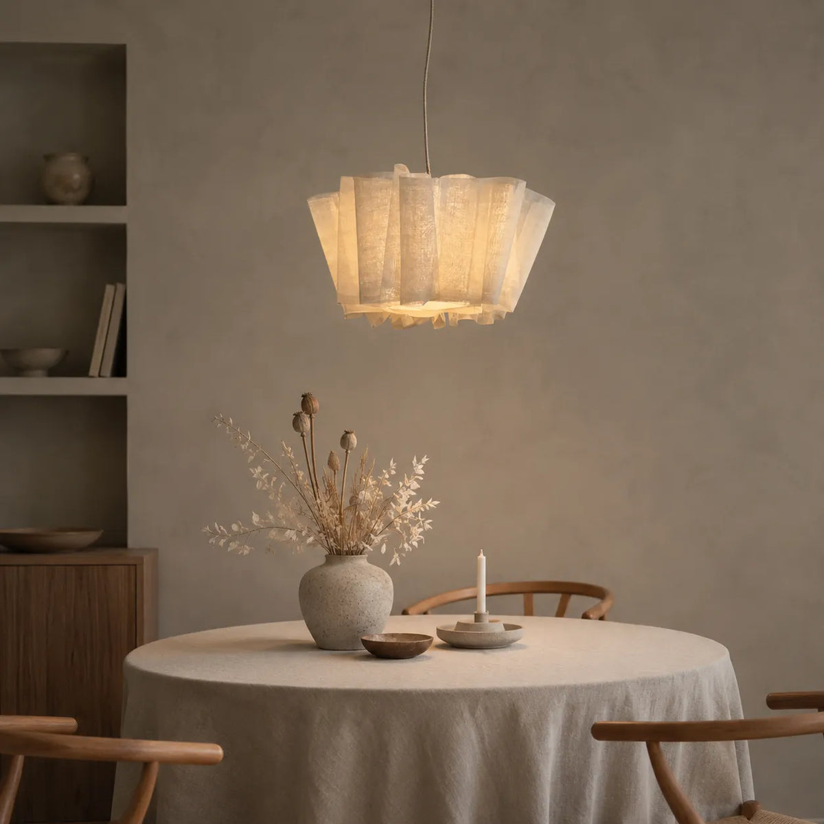 Küchen-Pendelleuchten mit plissiertem Stoffschirm und Eisenrahmen für Esszimmer und Schlafzimmer