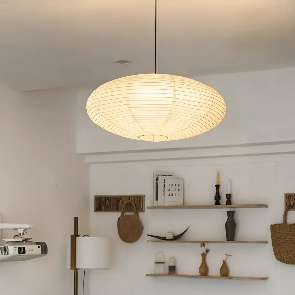 LED-Pendelleuchte mit skulpturalem Schirm aus Maulbeerpapier und modernem kantigem Design