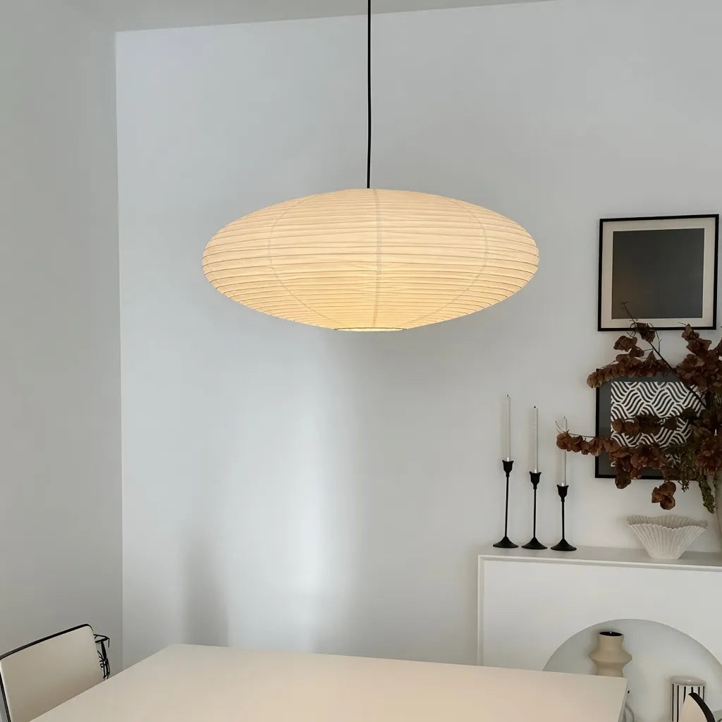 LED-Pendelleuchte mit skulpturalem Schirm aus Maulbeerpapier und modernem kantigem Design