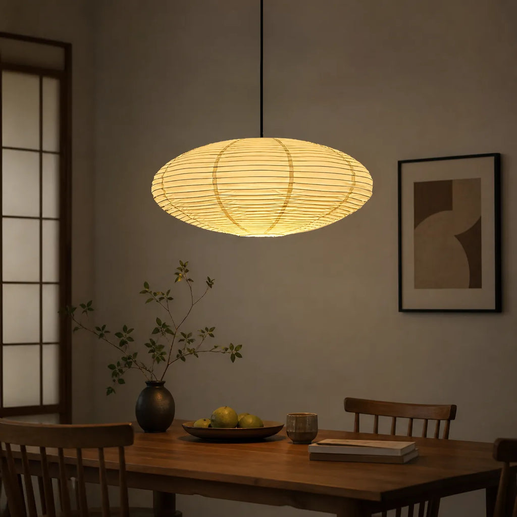 LED-Pendelleuchte mit skulpturalem Schirm aus Maulbeerpapier und modernem kantigem Design