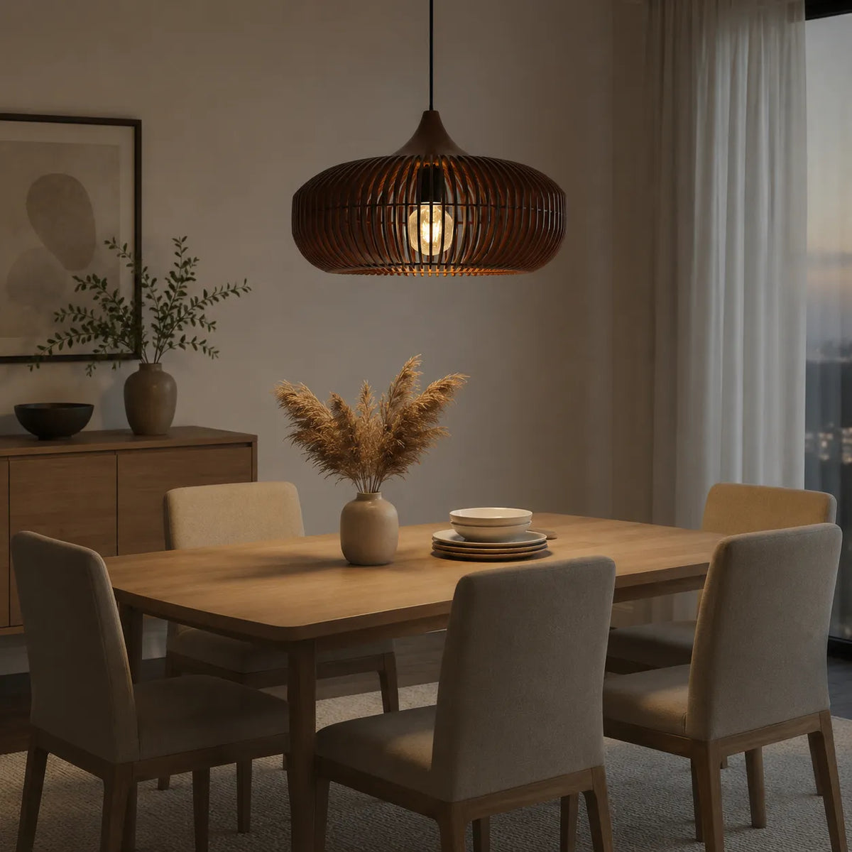 Kitchen Pendant Light Fixtures with Natural Wood Halo-Inspired Silhouette Modern Ceiling Hanging