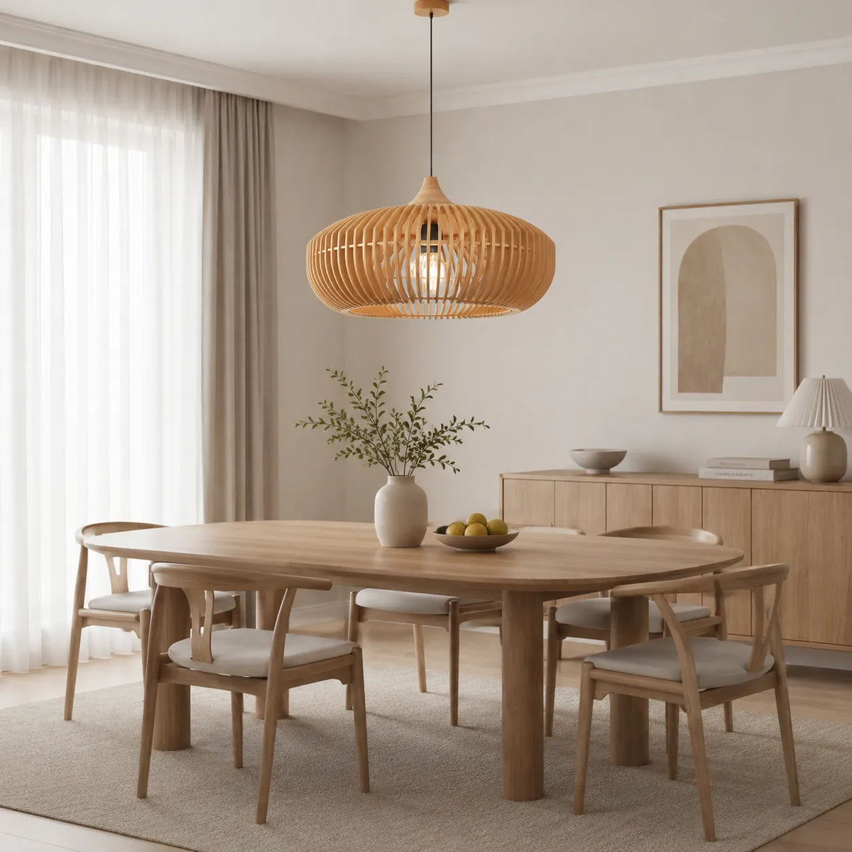 Lámparas colgantes de cocina con silueta de halo de madera natural, modernas y suspendidas del techo