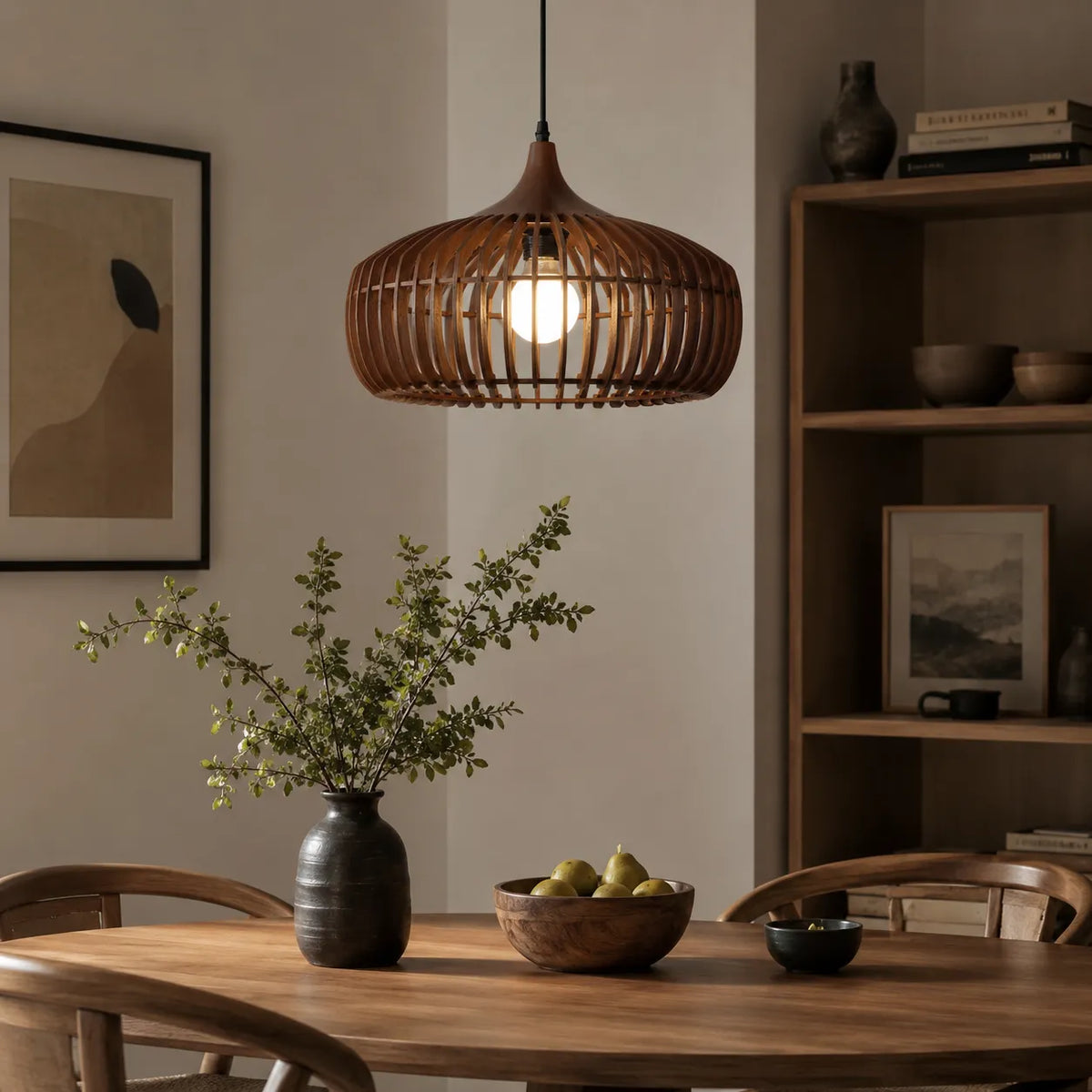 Kitchen Pendant Light Fixtures with Natural Wood Halo-Inspired Silhouette Modern Ceiling Hanging