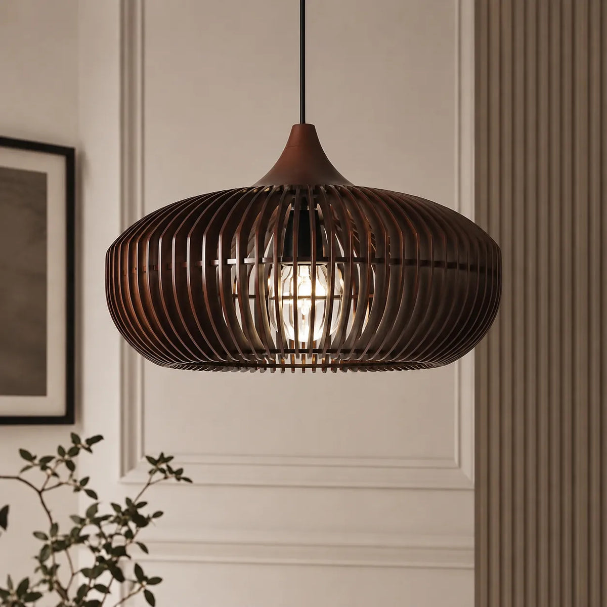 Kitchen Pendant Light Fixtures with Natural Wood Halo-Inspired Silhouette Modern Ceiling Hanging