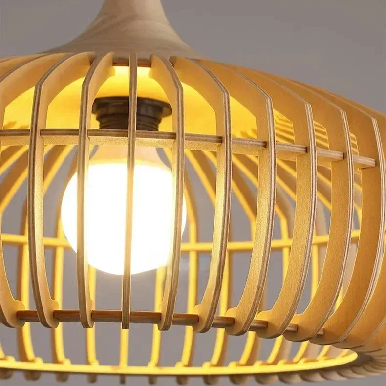 Lámparas colgantes de cocina con silueta de halo de madera natural, modernas y suspendidas del techo