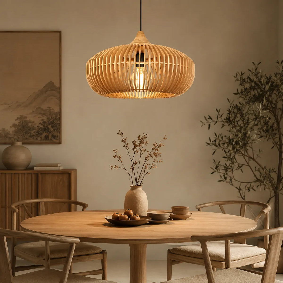 Kitchen Pendant Light Fixtures with Natural Wood Halo-Inspired Silhouette Modern Ceiling Hanging