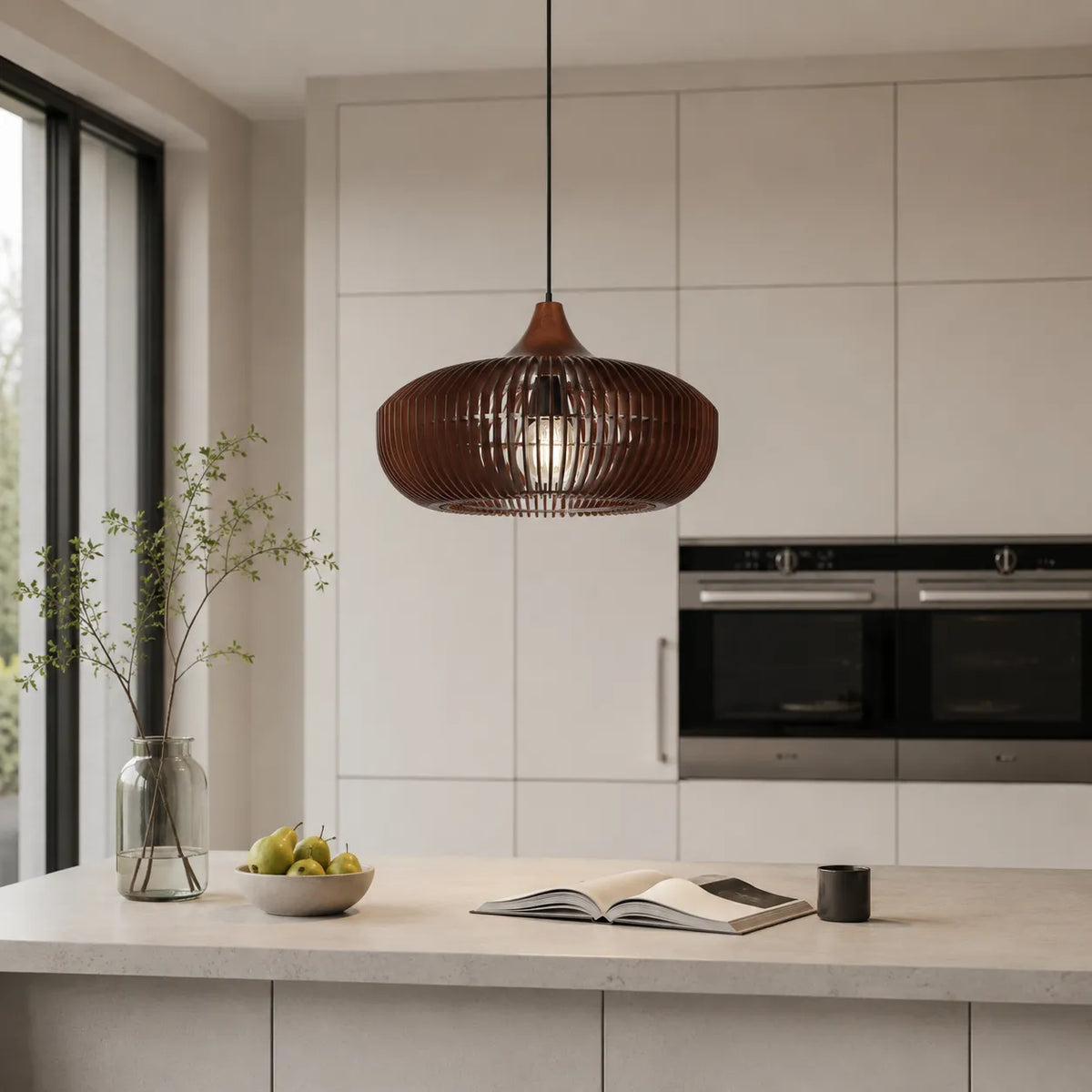 Kitchen Pendant Light Fixtures with Natural Wood Halo-Inspired Silhouette Modern Ceiling Hanging