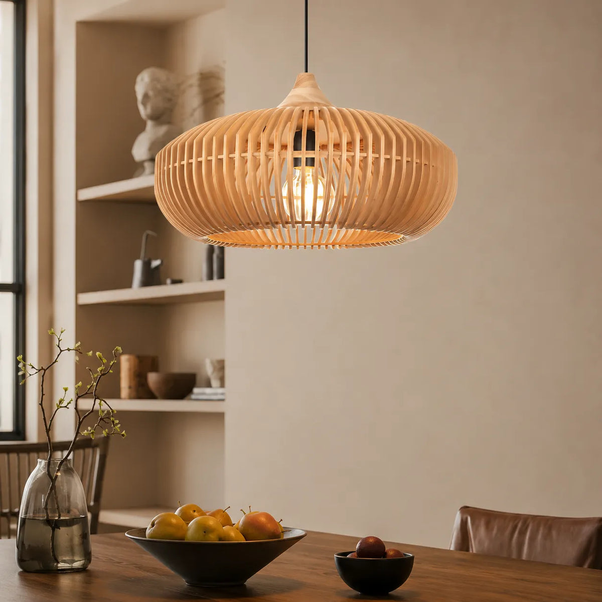 Kitchen Pendant Light Fixtures with Natural Wood Halo-Inspired Silhouette Modern Ceiling Hanging
