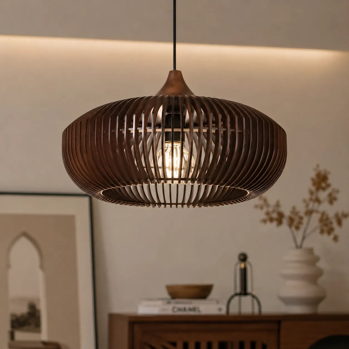 Kitchen Pendant Light Fixtures with Natural Wood Halo-Inspired Silhouette Modern Ceiling Hanging