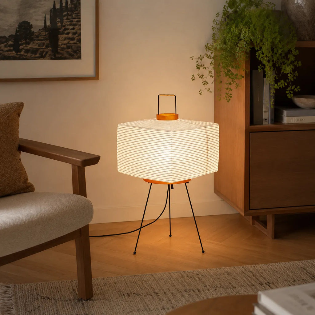 Stehlampe mit skulpturaler Reispapierkugel und modernem, minimalistischem Design