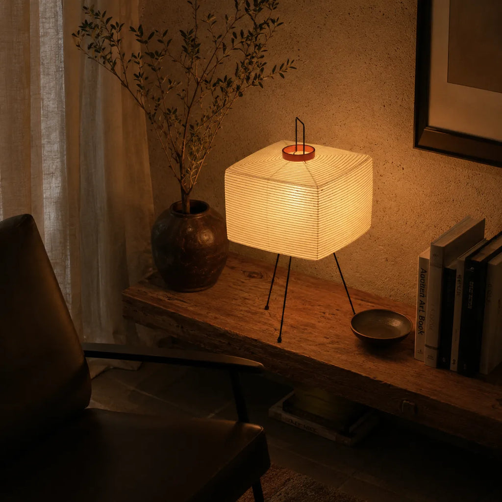 Stehlampe mit skulpturaler Reispapierkugel und modernem, minimalistischem Design