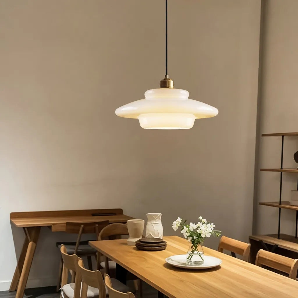 Pendant Light with Layered Opal Glass and Soft Ambient Glow