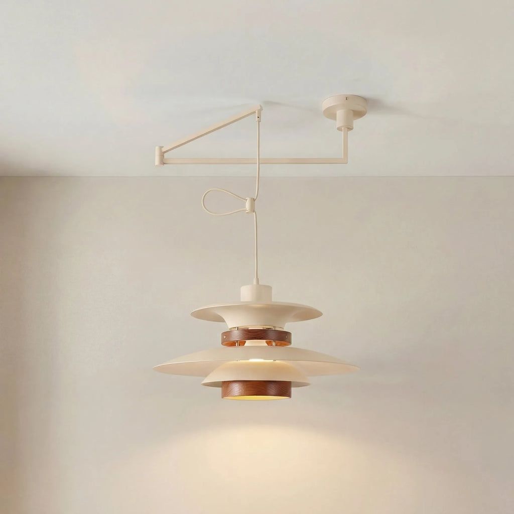 Pendant Light with Adjustable Arm and Layered Metal Shades