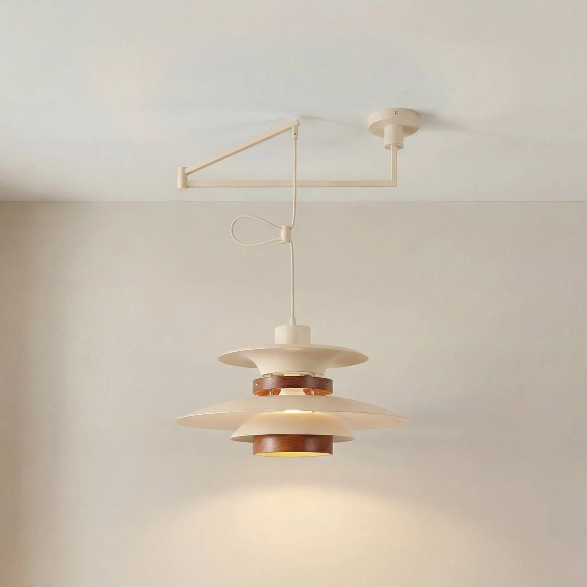 Pendant Light with Adjustable Arm and Layered Metal Shades