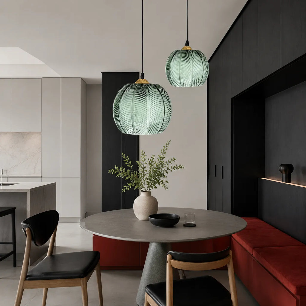 Pendant Light with Leaf-Pattern Glass and Soft Ambient Illumination